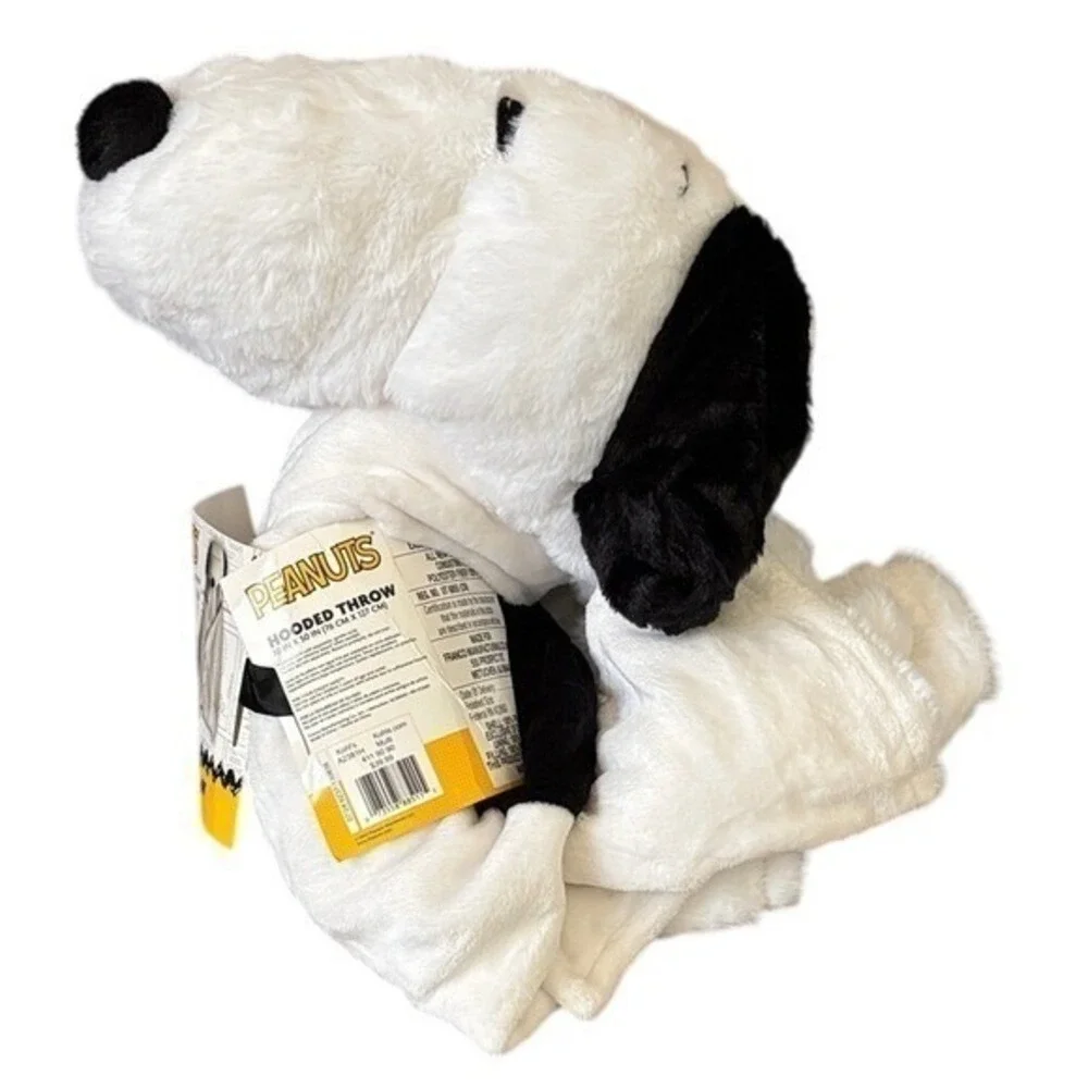 Peanuts Snoopy Hooded Throw Blanket - Black and White 30in x 50in NEW